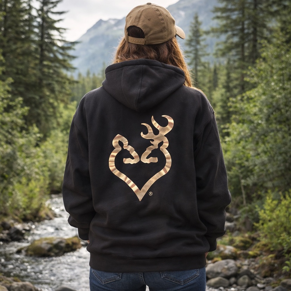 Browning Women's Buckmark Hoodie Black Rose Gold Hooded Sweatshirt size Large